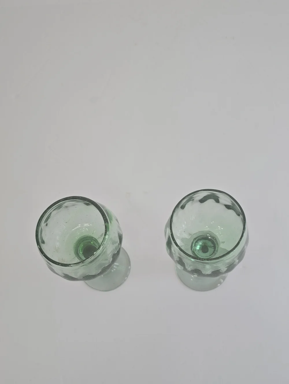Vintage Set Of 2 Handblown Mexican Green Wine Glasses Recycled Art Glass Bubbles